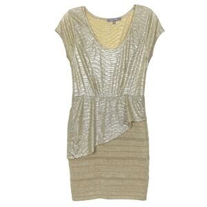 NWOT WOW COUTURE Dress L Gold Silver Glitter Shimmer Layered Short Sleeve Knee